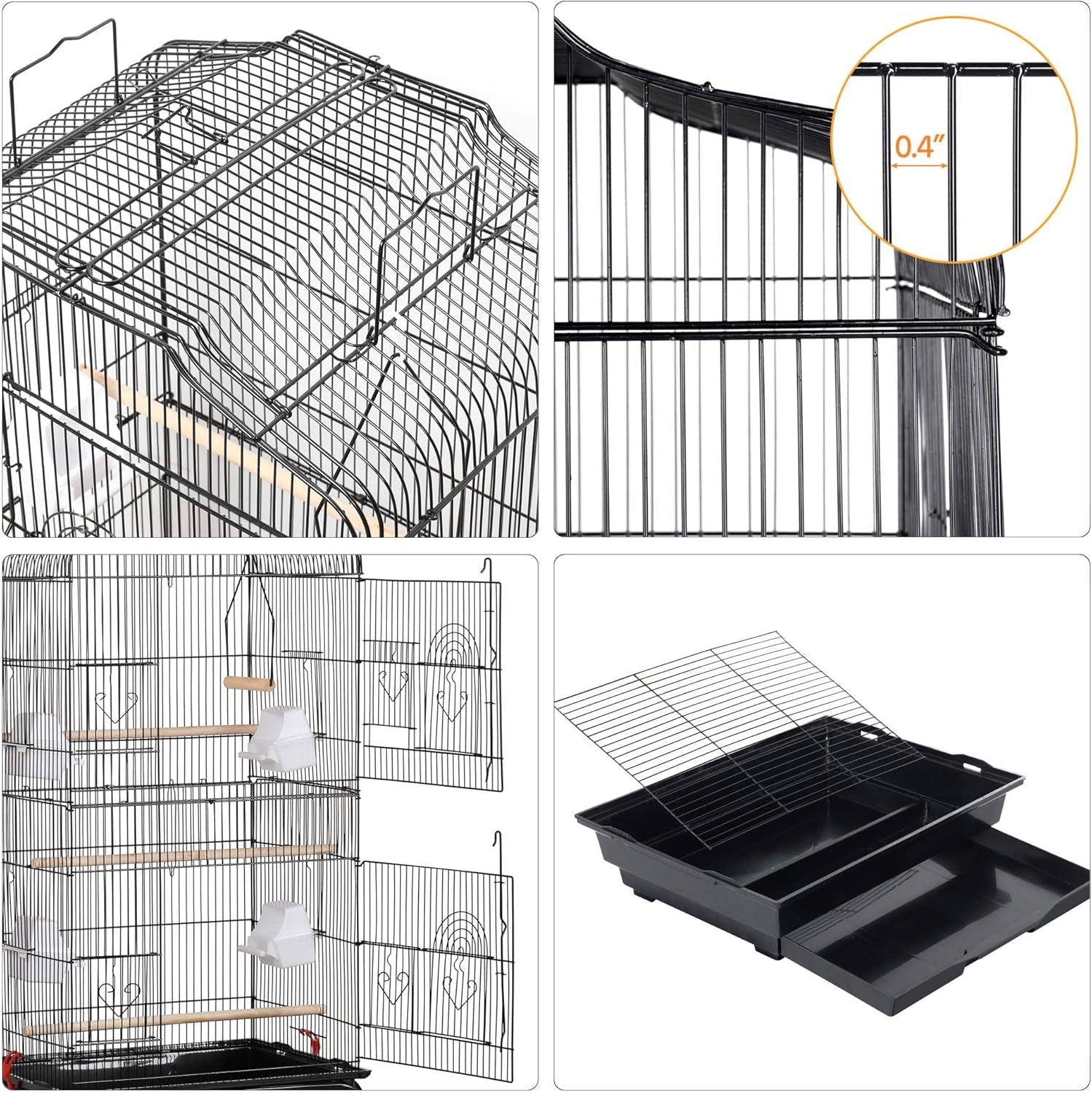 64'' Bird Cage, Open Top Parakeet Cage W/Slide-Out Tray, Feeders, Detachable Rolling Stand, Bird Cages for Parrot, Cockatiel, Budgie, Parakeets, Lovebird, Small Medium Birds