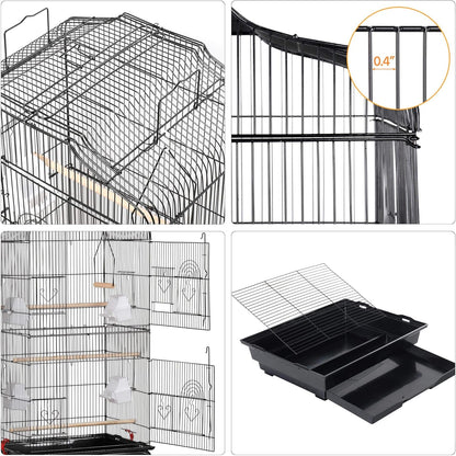 64'' Bird Cage, Open Top Parakeet Cage W/Slide-Out Tray, Feeders, Detachable Rolling Stand, Bird Cages for Parrot, Cockatiel, Budgie, Parakeets, Lovebird, Small Medium Birds