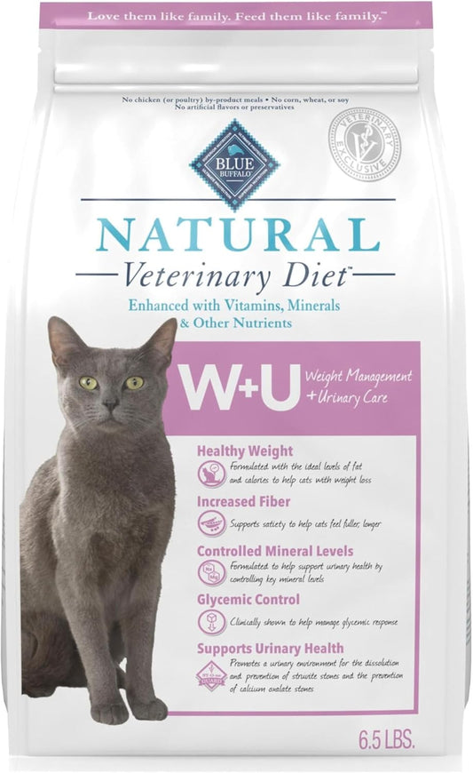 Natural Veterinary Diet W+U Weight Management + Urinary Care Dry Cat Food, Veterinarian Prescription Required, Chicken, 6.5-Lb Bag