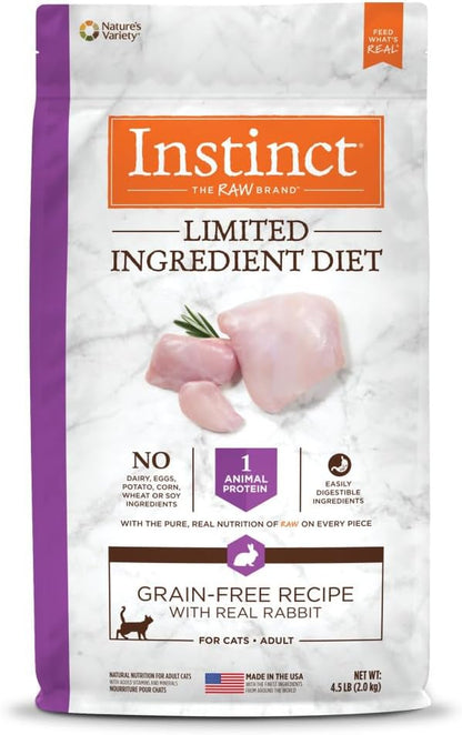 Limited Ingredient Diet, Natural Dry Cat Food, Grain Free Recipe - Real Rabbit, 4.5 Lb. Bag