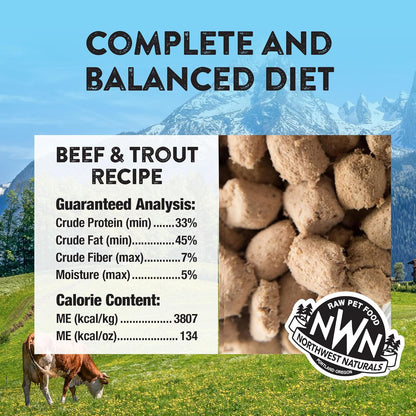 Freeze-Dried Beef & Trout Cat & Kitten Food, Bite-Sized Nibbles, Healthy, Limited, Human-Grade Ingredients, All-Natural, High-Protein Raw Diet, Complete & Balanced, Grain-Free 11 Oz