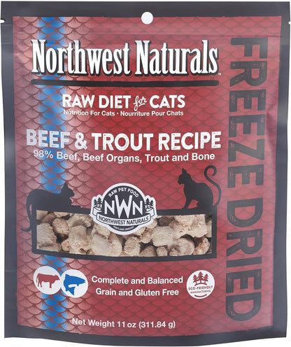 Freeze-Dried Beef & Trout Cat & Kitten Food, Bite-Sized Nibbles, Healthy, Limited, Human-Grade Ingredients, All-Natural, High-Protein Raw Diet, Complete & Balanced, Grain-Free 11 Oz
