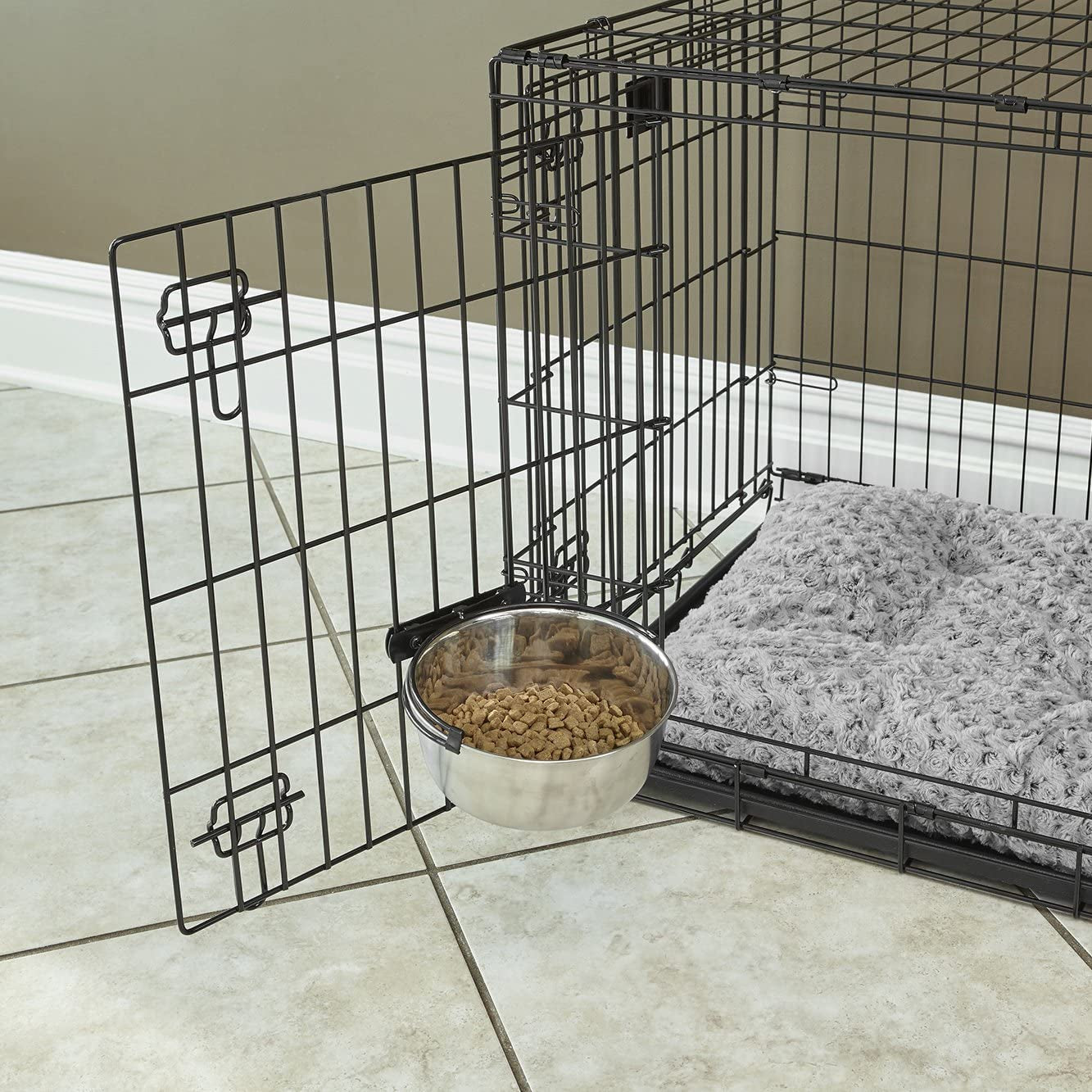 Snap'Y Fit Stainless Steel Food or Water Bowl, Holds 10 Ounces, Mounts to Wire Crates, No-Tip Design, Rust-Resistant, for Small Dogs and Cats