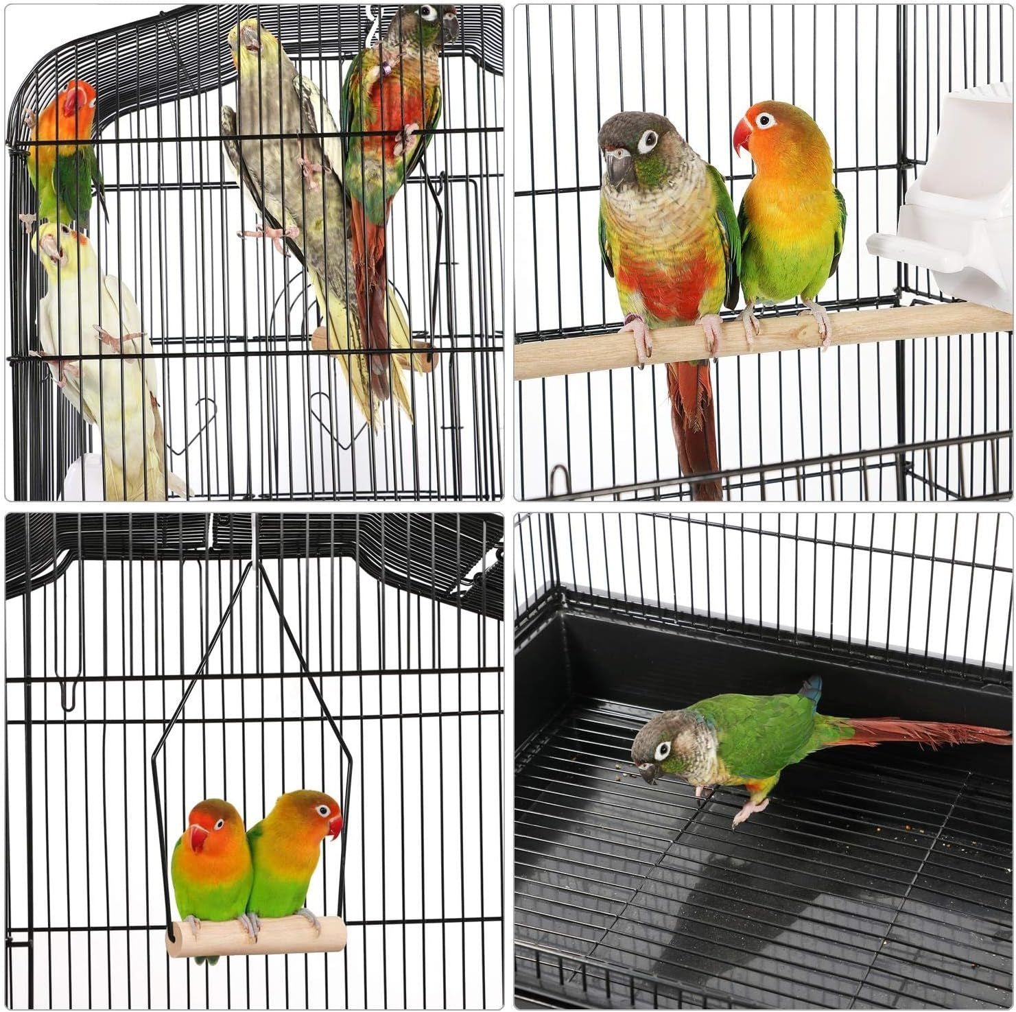 64'' Bird Cage, Open Top Parakeet Cage W/Slide-Out Tray, Feeders, Detachable Rolling Stand, Bird Cages for Parrot, Cockatiel, Budgie, Parakeets, Lovebird, Small Medium Birds