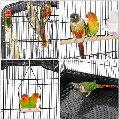 64'' Bird Cage, Open Top Parakeet Cage W/Slide-Out Tray, Feeders, Detachable Rolling Stand, Bird Cages for Parrot, Cockatiel, Budgie, Parakeets, Lovebird, Small Medium Birds