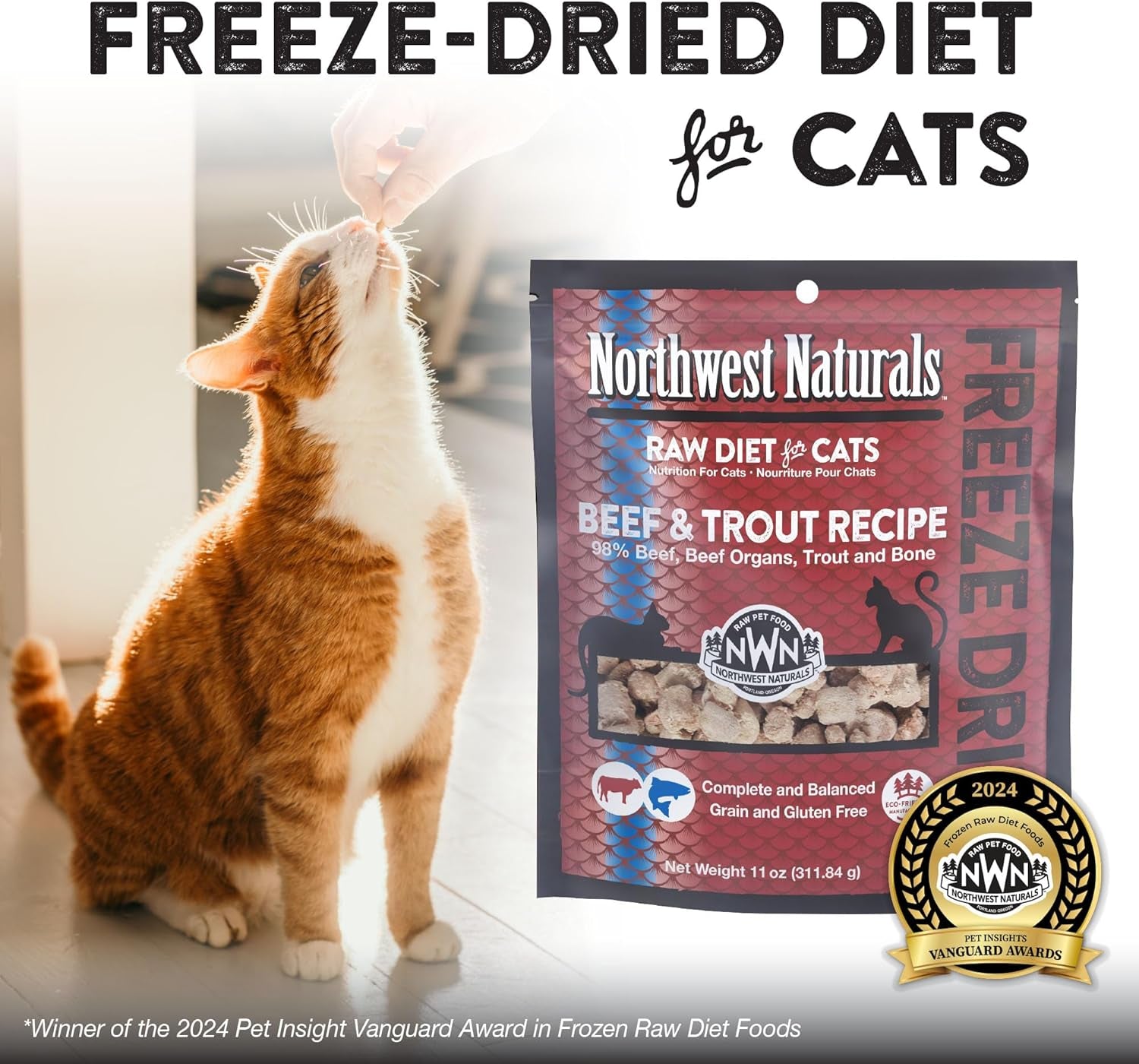 Freeze-Dried Beef & Trout Cat & Kitten Food, Bite-Sized Nibbles, Healthy, Limited, Human-Grade Ingredients, All-Natural, High-Protein Raw Diet, Complete & Balanced, Grain-Free 11 Oz