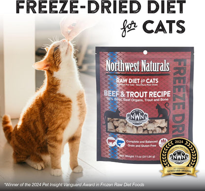 Freeze-Dried Beef & Trout Cat & Kitten Food, Bite-Sized Nibbles, Healthy, Limited, Human-Grade Ingredients, All-Natural, High-Protein Raw Diet, Complete & Balanced, Grain-Free 11 Oz