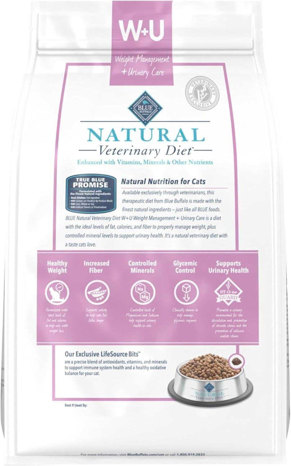 Natural Veterinary Diet W+U Weight Management + Urinary Care Dry Cat Food, Veterinarian Prescription Required, Chicken, 6.5-Lb Bag